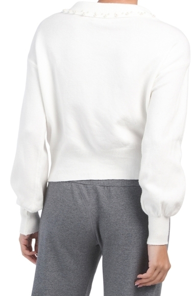 ELIE by Elie Tahari White Pearl Collar Pullover Viscose Blend Sweater Top - Picture 3 of 16